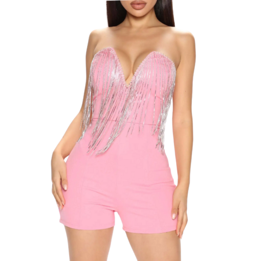 Sparkling Fringe V-Neck Romper