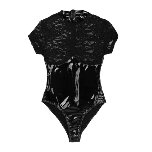 Glossy Black Lace Bodysuit - Image 3