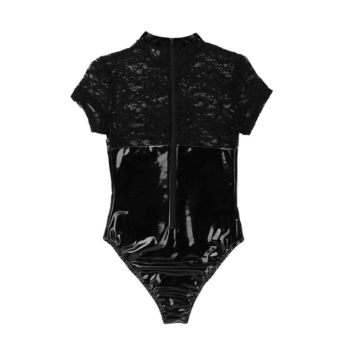 Glossy Black Lace Bodysuit - Image 4