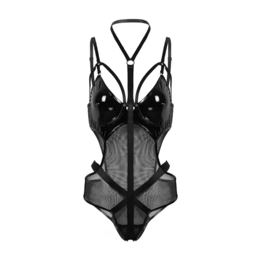 Latex and Mesh Cut-Out Bodysuit - Image 4